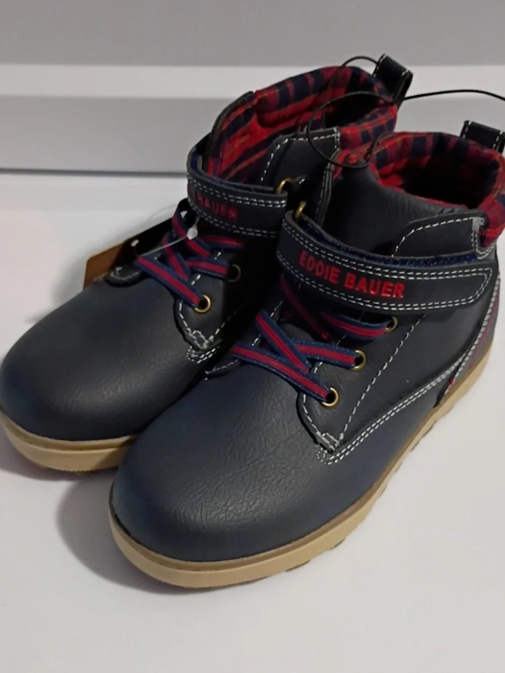EDDIE BAUER Toddler Boys Navy and Red High-Top Sneaker Boots Size 12 NWT